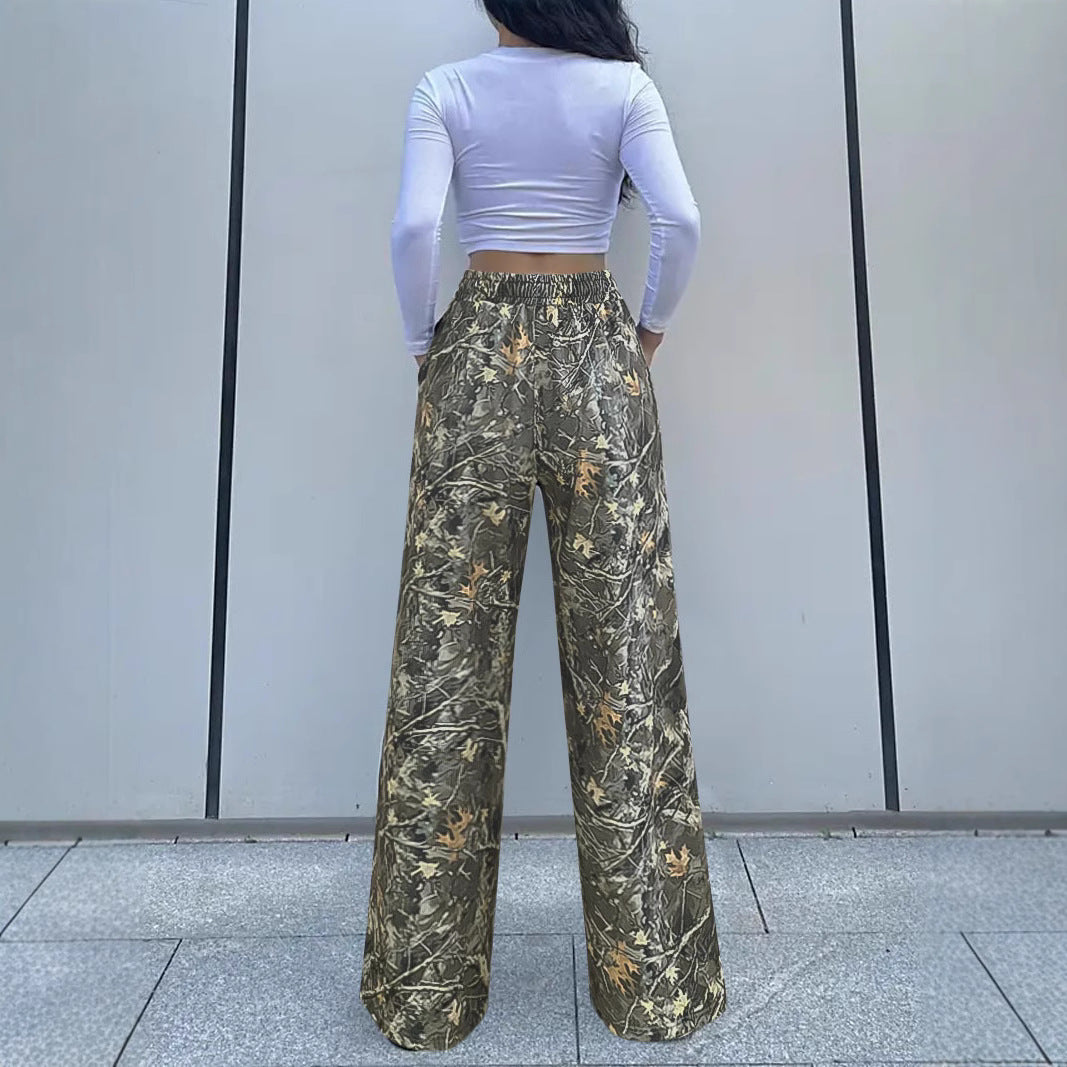 Damen weite Cargohose im Camouflage-Style mit elastischem Bund und praktischem Kordelzug EB