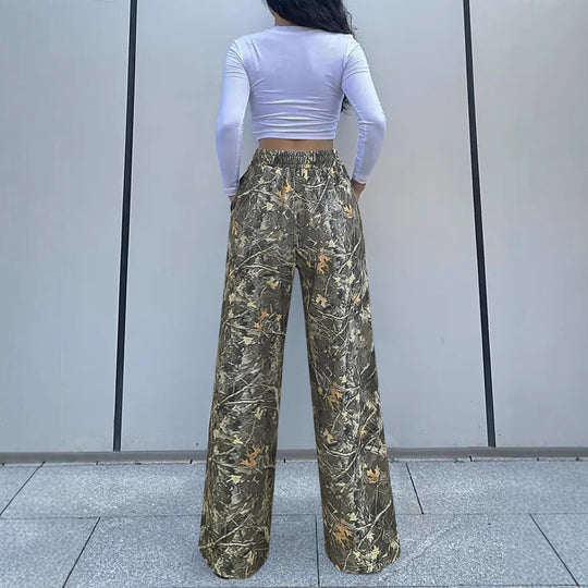 Damen weite Cargohose im Camouflage-Style mit elastischem Bund und praktischem Kordelzug EB