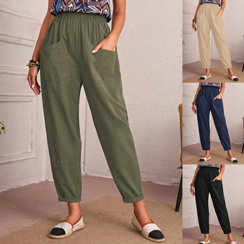 Damen bequeme und lässige Cargo-Hose mit elastischem Bund und praktischen Taschen EB