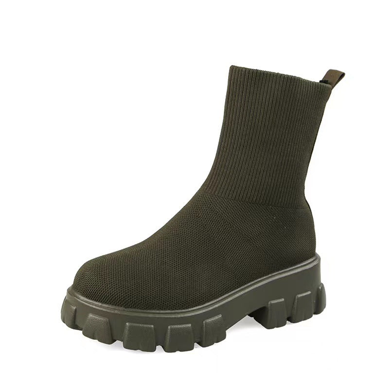 Damen  Strick-Stiefelette mit sockenähnlichem Schaft und markanter Profilsohle EB