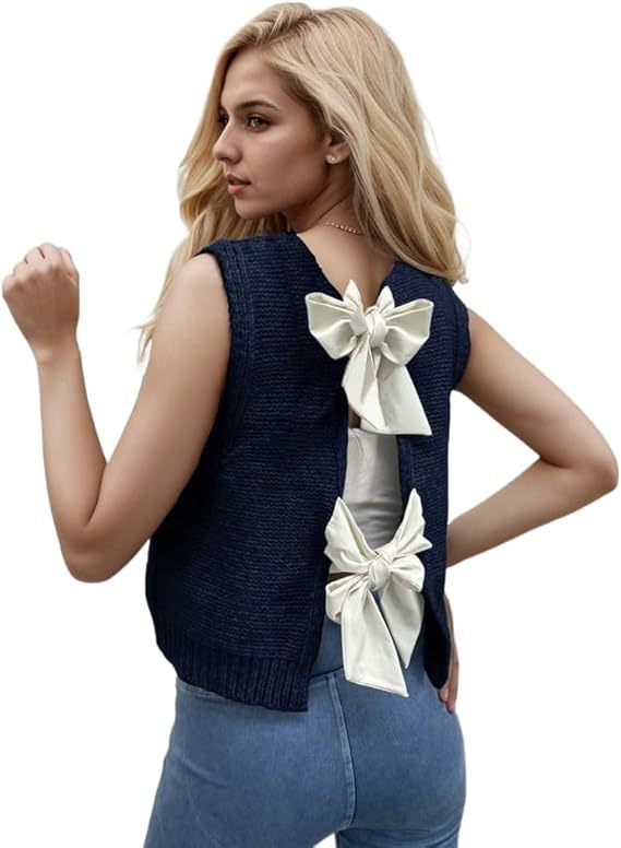 Damen Strickjacke mit dekorativem Rückendesign und Schleifendetails EB