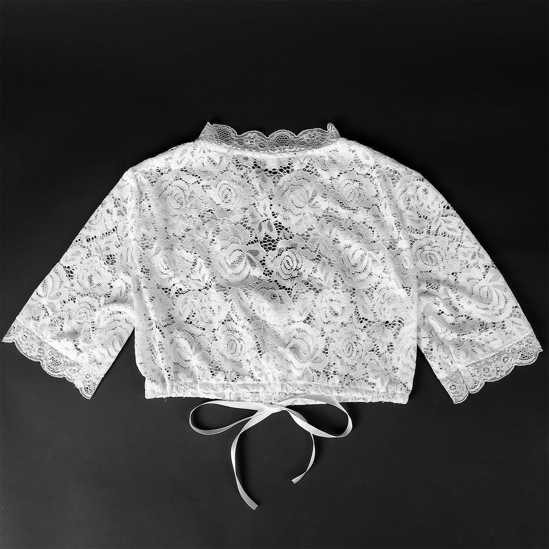 Damen nan Spitzenbolero kurz mit Stehkragen und Bindeband EB