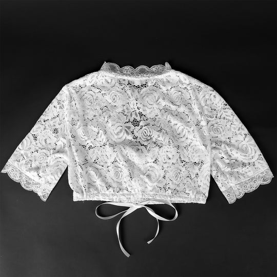 Damen nan Spitzenbolero kurz mit Stehkragen und Bindeband EB