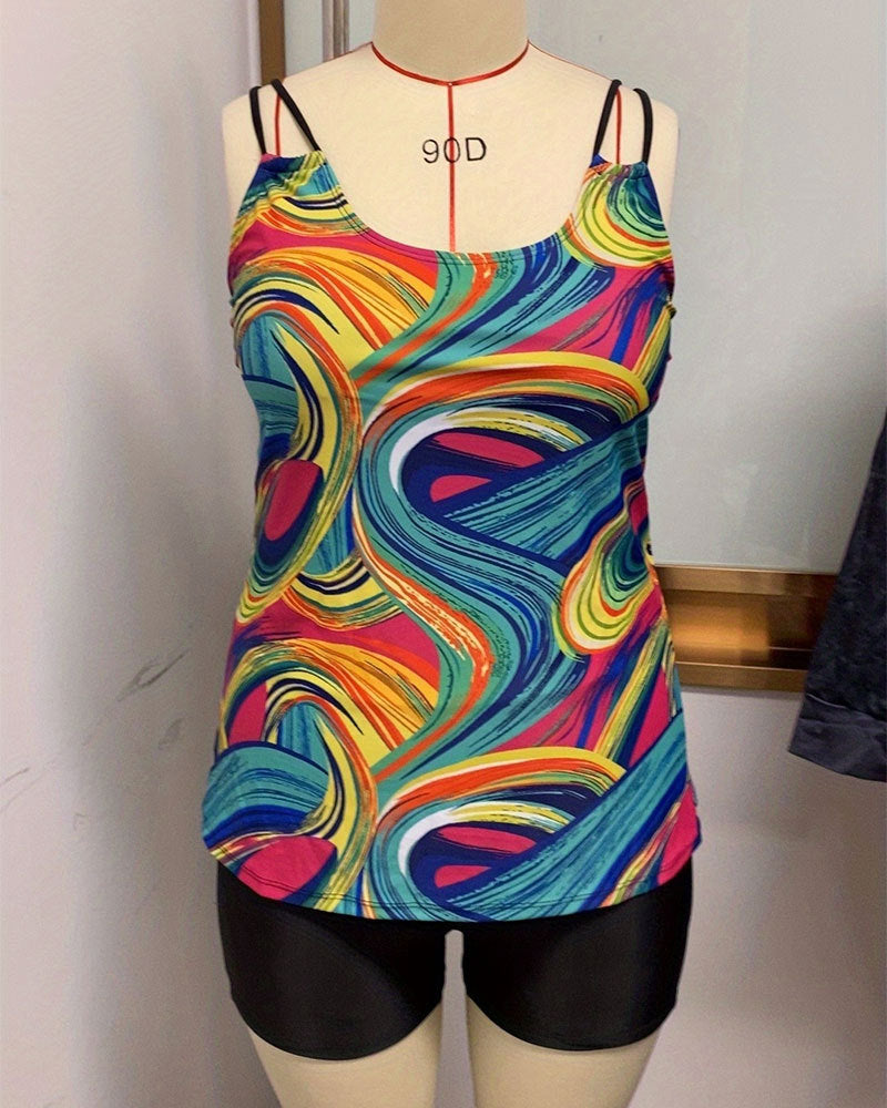Damen Sportliche Tankini mit buntem Muster EB