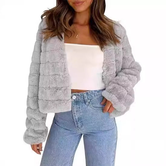 Damen Flauschige und modische Kurzjacke EB