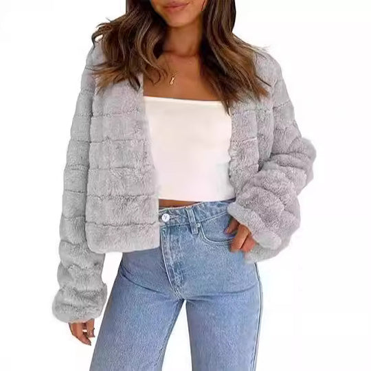 Damen Flauschige und modische Kurzjacke EB