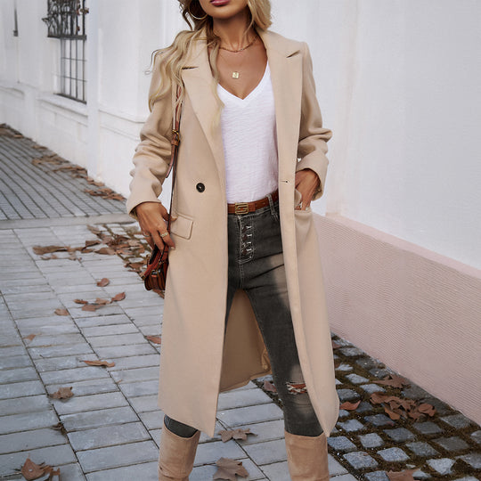 Damen nan eleganter Wollmix-Langmantel mit Reverskragen, taillierter Silhouette und verdeckter Knopfleiste EB
