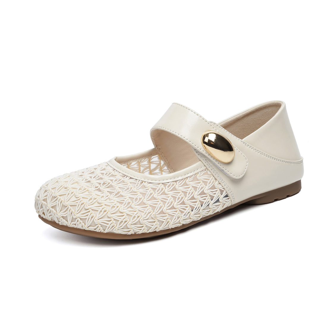 Damen Komfortable Mary Jane Ballerinas mit verstellbarem Riemen und elegantem Dekor EB
