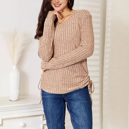 Damen lässiges und stylisches Langarmshirt mit Raffung EB