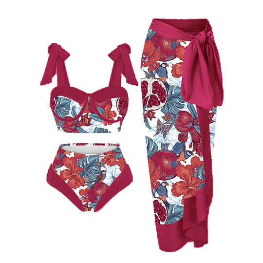 Damen Einteiler Badeanzug mit elegantem Wickelrock und modischen Riemen EB