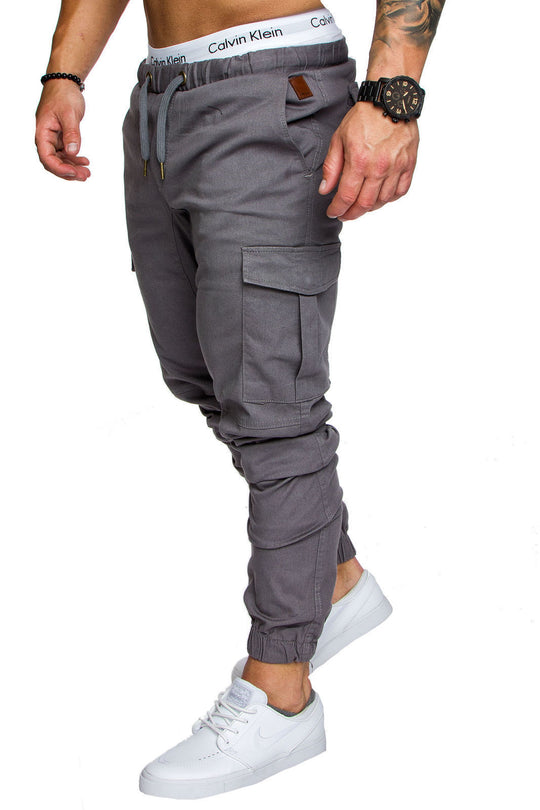 Herren nan taillierter Cargo-Jogger mit elastischem Bund, Kordelzug und aufgesetzten Taschen EB