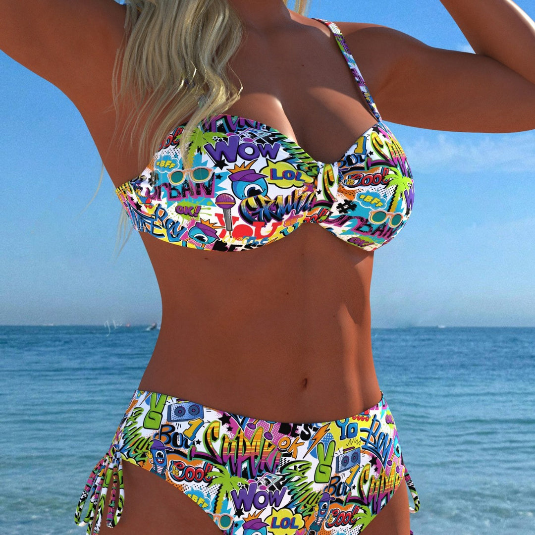 Damen Bandeau-Bikini mit hoch taillierten Höschen und lebhaftem Paisleymuster EB