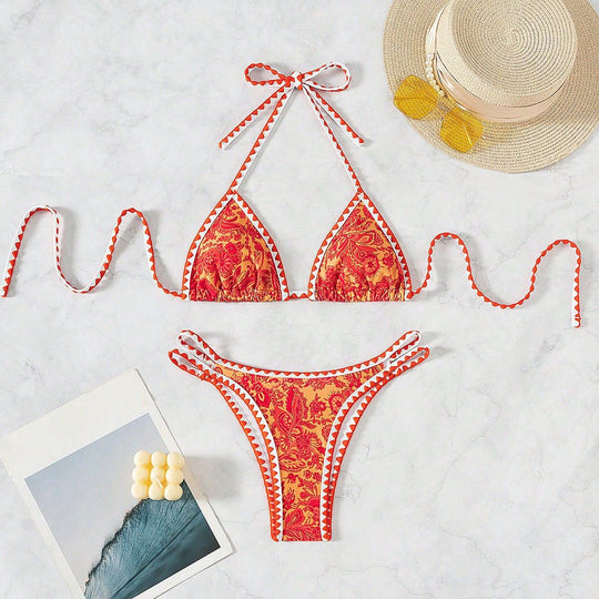 Damen Triangel-Bikini mit feinem Dekor EB