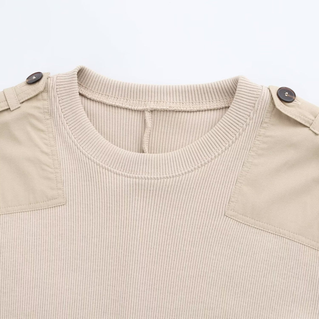 Damen Langarm-Kleid mit dekorativem Gürtel und Schulterdetails EB