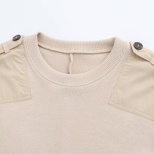 Damen Langarm-Kleid mit dekorativem Gürtel und Schulterdetails EB