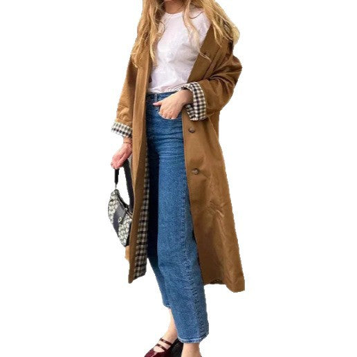 Damen Oversized Trenchcoat mit Karo-Muster EB