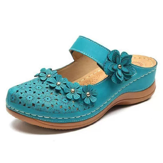 Damen Komfortable Clogs mit floralem Design und verstellbarem Riemen EB