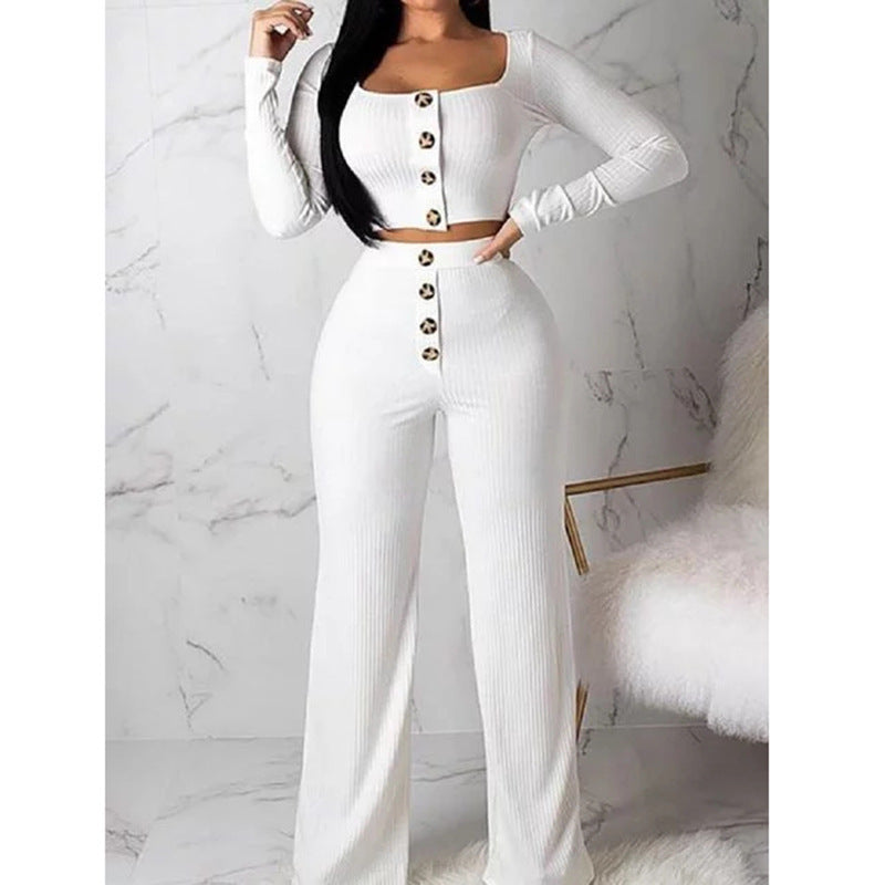 Damen Strickanzug mit Knopfleiste und weitem Schnitt EB