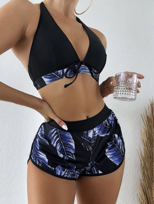 Damen Bikini-Top mit abnehmbaren Trägern und modischen Shorts EB