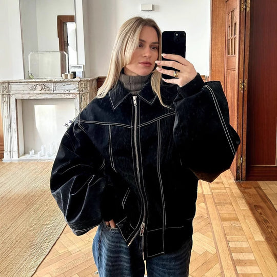 Damen Kunstlederjacke mit lässigem Schnitt und elastischem Saum EB