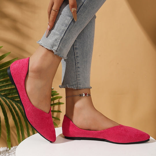 Damen  spitze Ballerina-Slipper aus Veloursoptik mit gepolsterter Komfortinnensohle EB