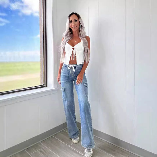 Damen Cargo-Jeans mit praktischen Taschen und weiter Beinform EB