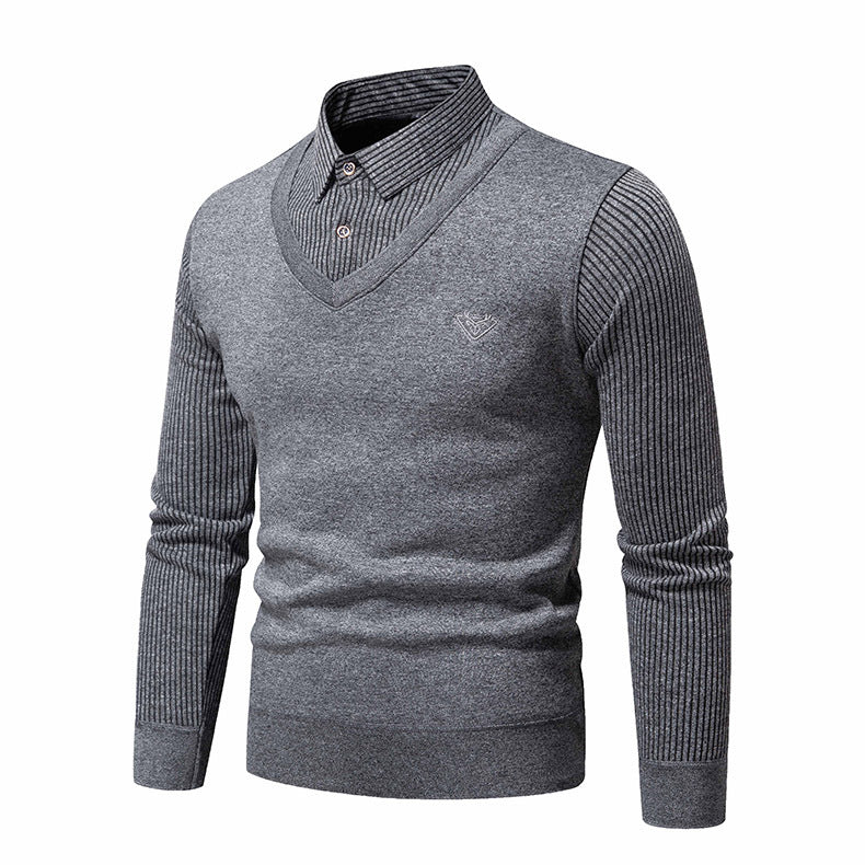 Herren eleganter Strickpullover mit V-Ausschnitt und strukturierten Ärmeln EB