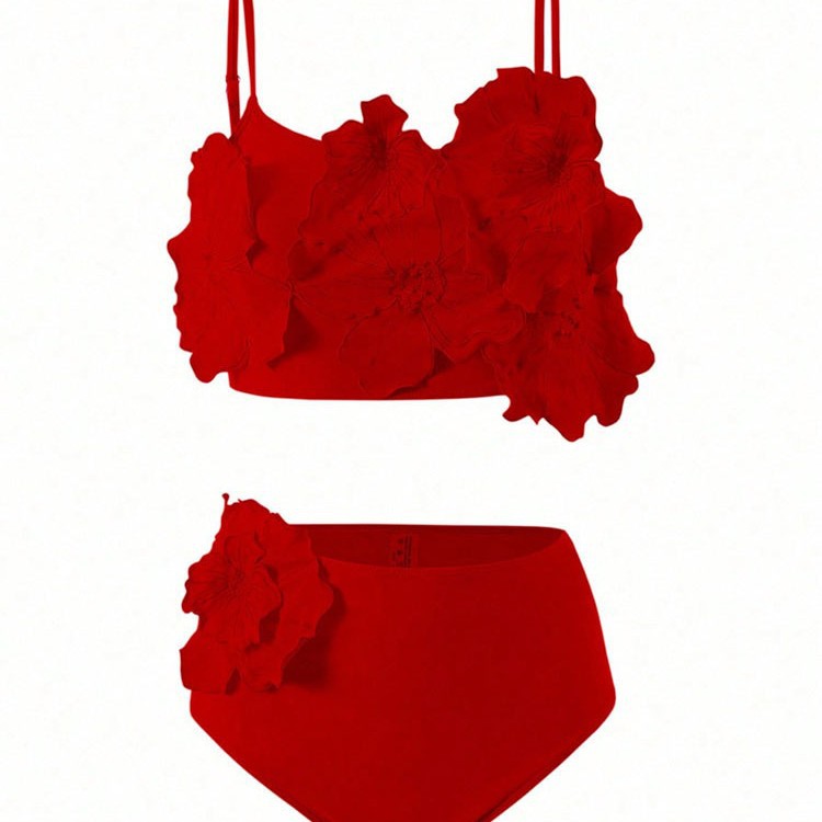 Damen Zweiteiliges Bikini-Set mit floralem Design und hochgeschnittenem Slip EB