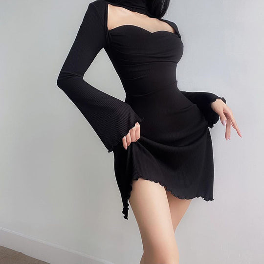 Damen Elegantes Minikleid mit längeren Ärmeln und raffiniertem Ausschnitt EB