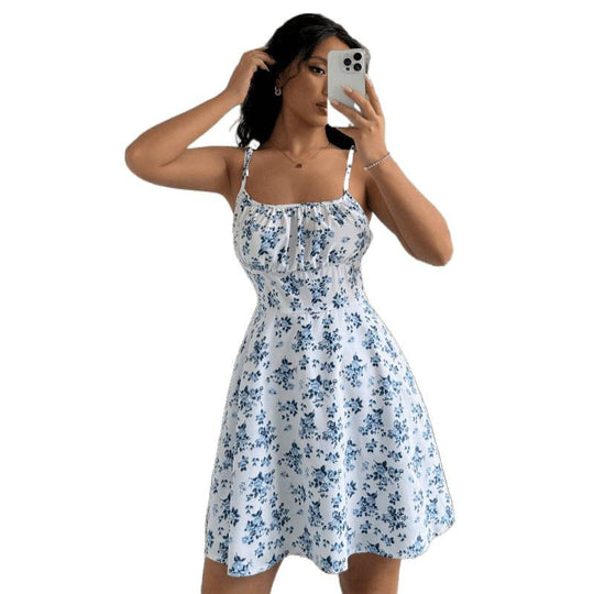 Damen Sommerliches Blümchenkleid mit verstellbaren Spaghettiträgern EB