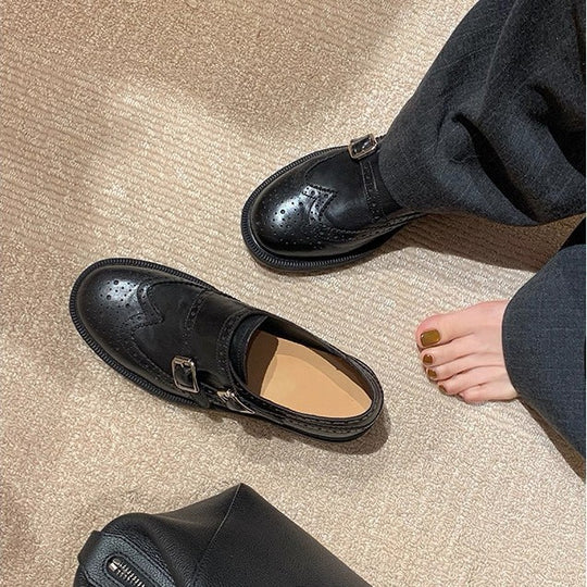 Damen elegante Mokassins mit doppeltem Schnallenverschluss EB