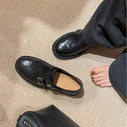 Damen elegante Mokassins mit doppeltem Schnallenverschluss EB