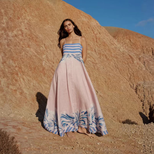 Damen Maxikleid mit dezenten Farbverlauf und floralem Muster EB