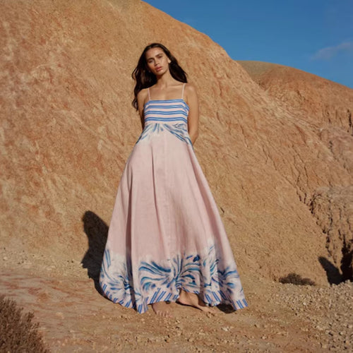 Damen Maxikleid mit dezenten Farbverlauf und floralem Muster EB