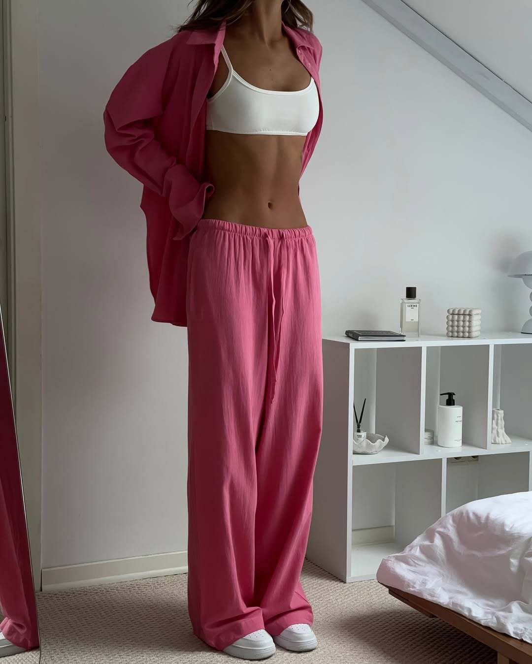 Damen Weite Lounge-Hose mit elastischem Kordelbund und fließendem Palazzoschnitt EB