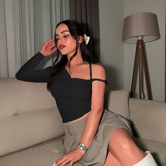 Damen Elegantes asymmetrisches Top mit Spaghettiträgern EB