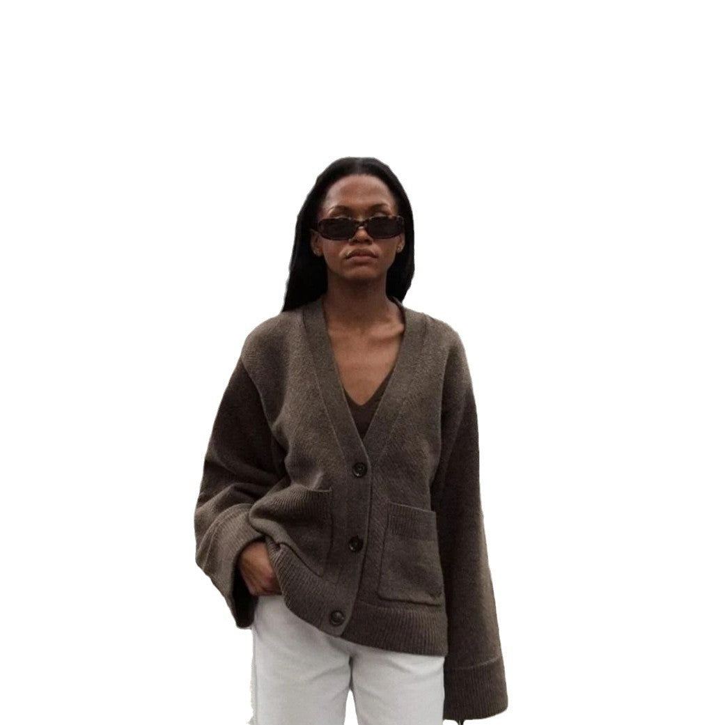 Damen Lässiger Strickjacke mit großen Taschen und offenem Schnitt EB