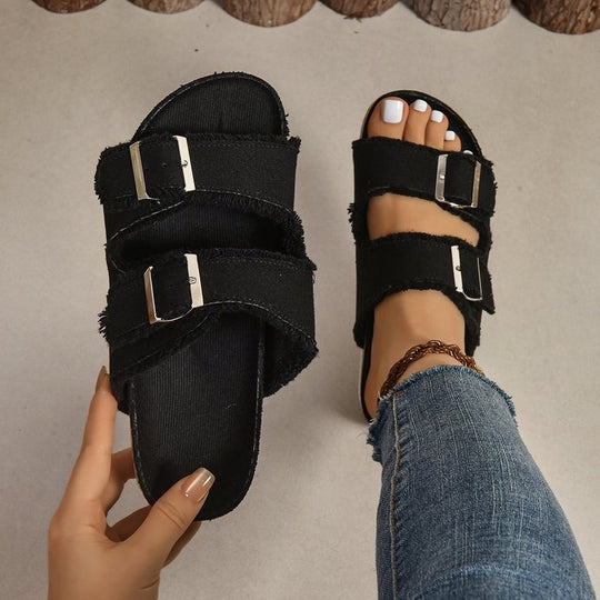 Damen komfortable Zehentrenner-Sandalen mit verstellbaren Riemen EB