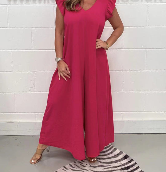Damen Weit geschnittenes Jumpsuit mit V-Ausschnitt EB