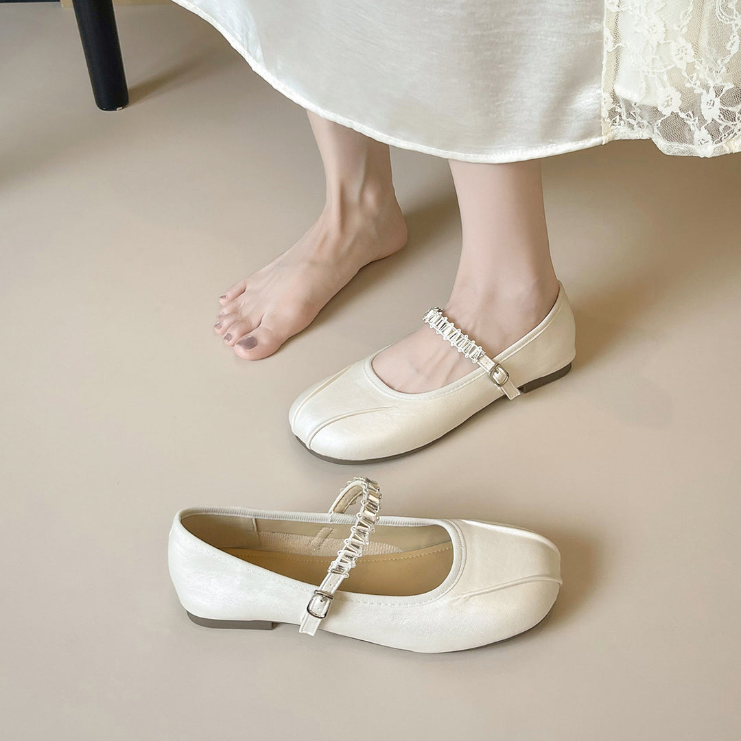 Damen Ballerinas mit elegantem Riemen und schimmerndem Obermaterial EB