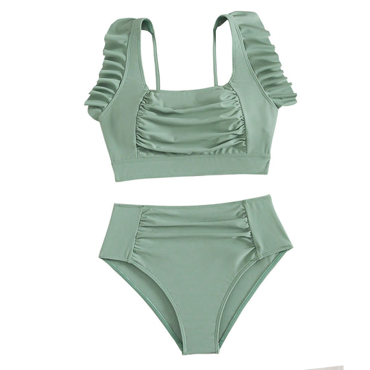 Damen Hochtaillierter Bikini mit Rüschendetails EB