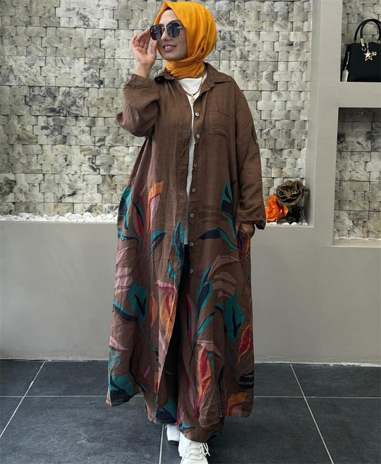 Damen Lange Bluse mit floralem Design EB