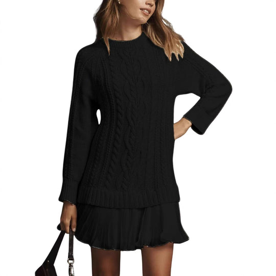 Damen nan Kabelstrick-Pullover mit Tunika-Schnitt, Zopfmuster und Rippbündchen EB