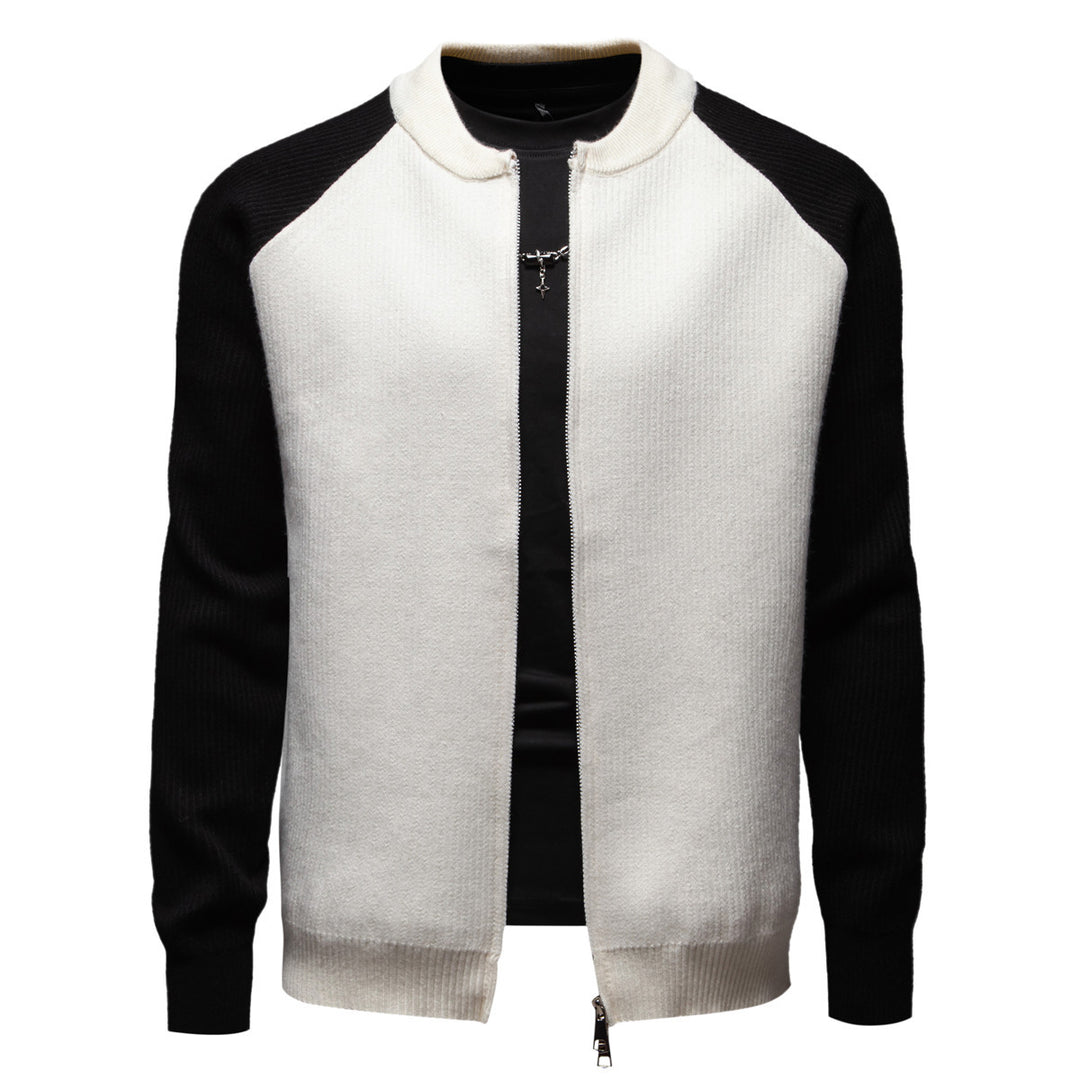 Herren modische Strickjacke mit durchgehendem Reißverschluss und kontrastierenden Ärmelstrukturen EB