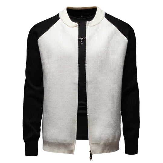 Herren modische Strickjacke mit durchgehendem Reißverschluss und kontrastierenden Ärmelstrukturen EB