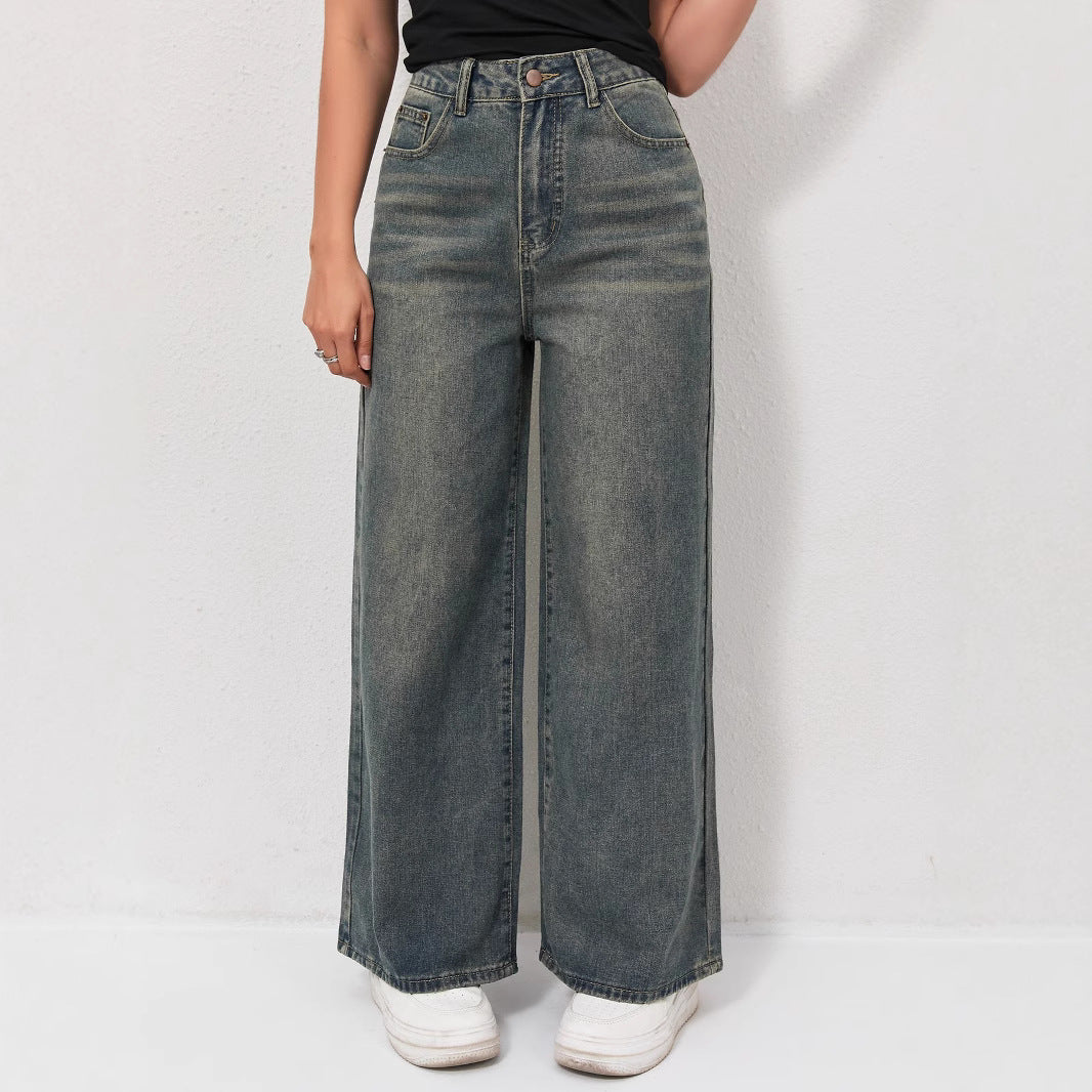 Damen Weite Jeans mit hohem Bund und eleganter Beinform EB