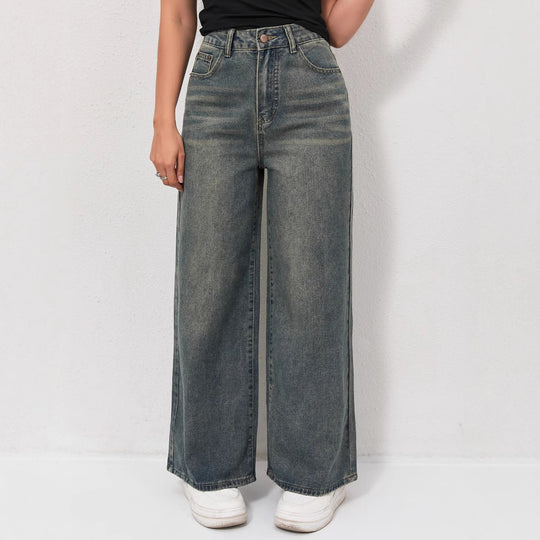 Damen Weite Jeans mit hohem Bund und eleganter Beinform EB