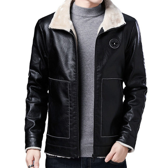 Herren Kunstleder‑Fliegerjacke mit durchgehendem Teddyfutter und Stehkragen EB