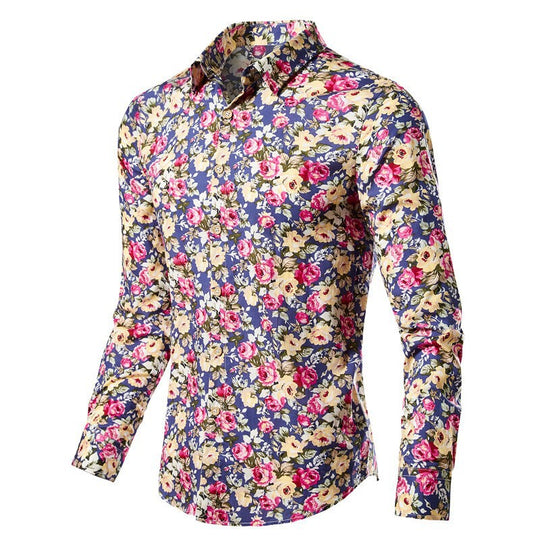 Herren nan florales schmal geschnittenes Hemd mit Kentkragen und durchgehender Knopfleiste EB