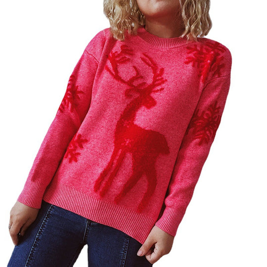 Damen Weihnachtspullover mit festlichem Rentierdesign und hochwertiger Strickqualität EB